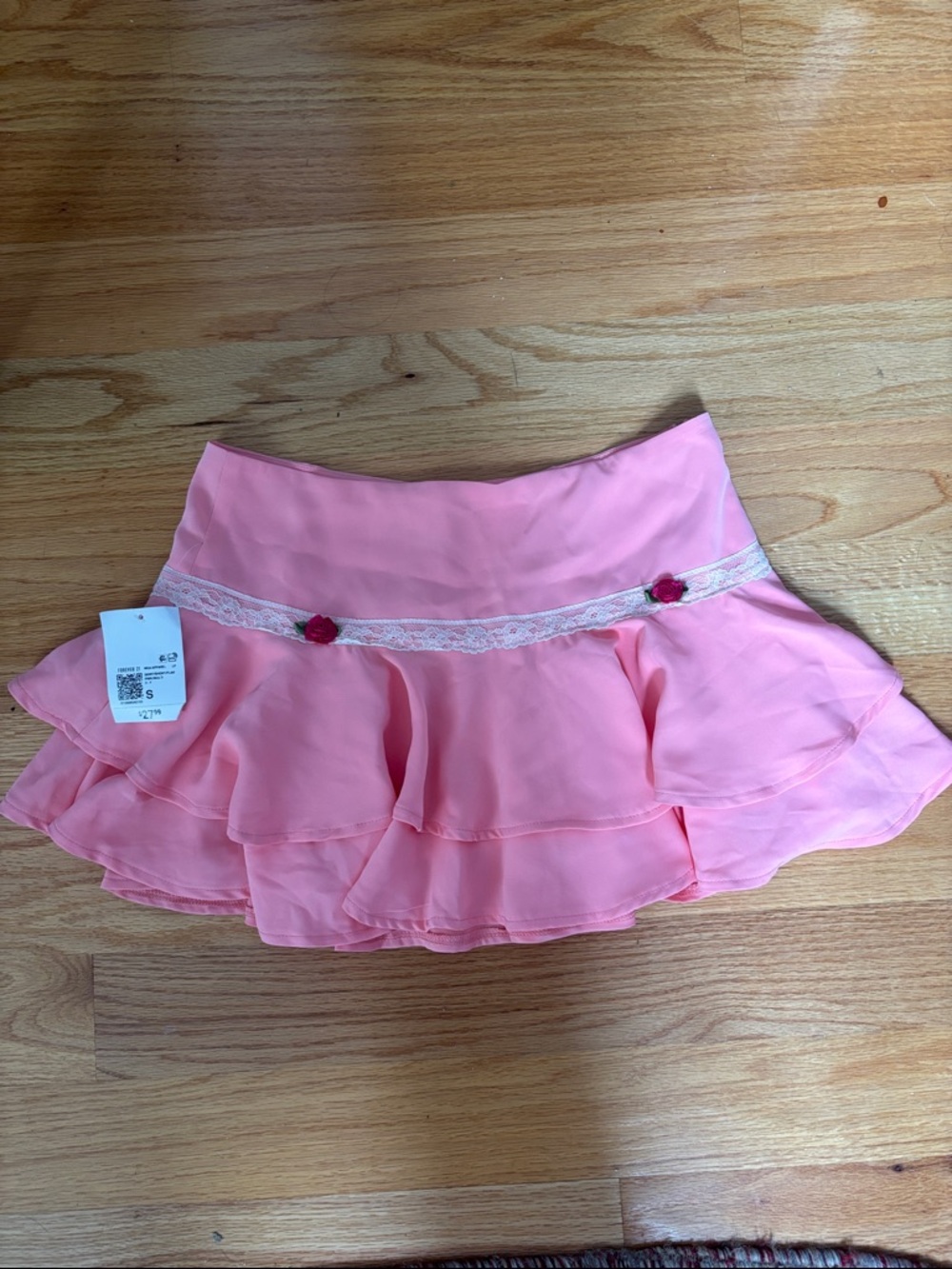 Pink Ruffle Tiered Womens Skirt with Lace Trim Betsy Johnson x forever 21